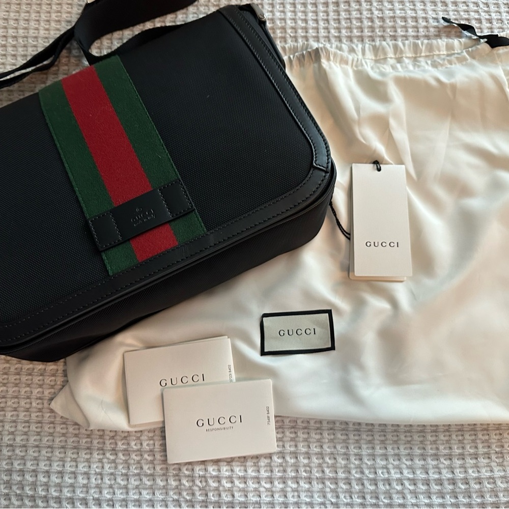 Gucci Messenger Shoulder Bag Black Web Stripe Sherry Line
